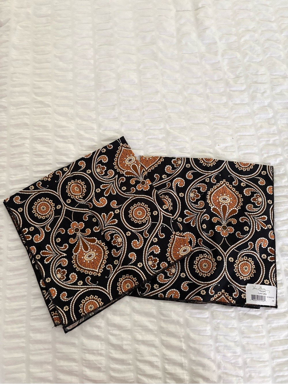 Vera Bradley Black Paisley Napkin with Tan and Cream Motif